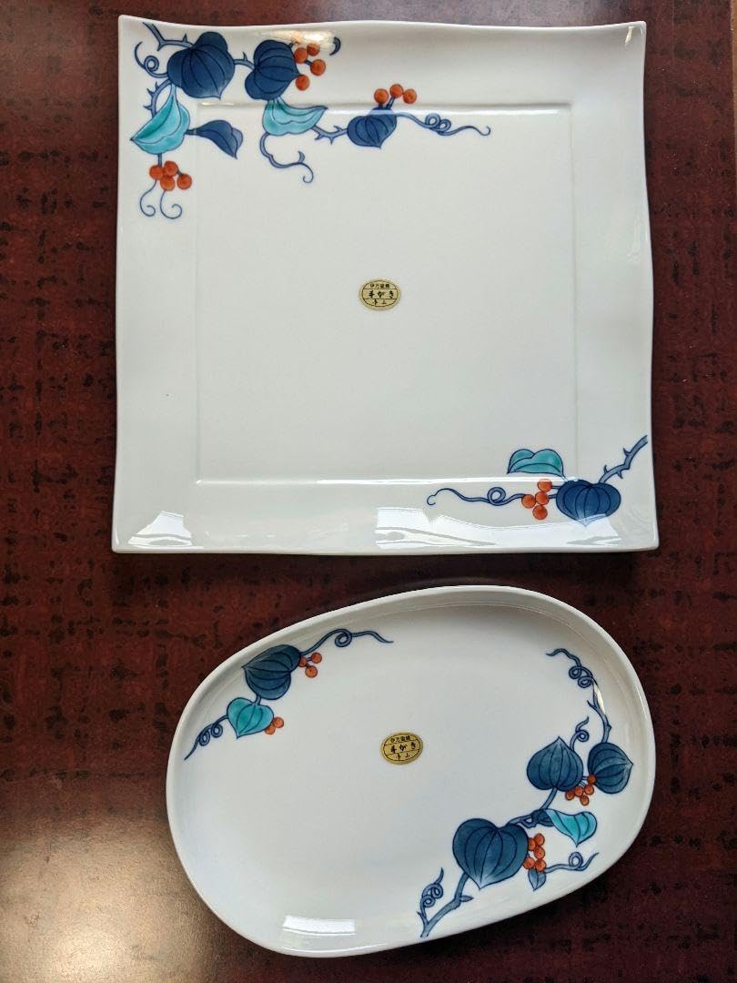 伊万里焼魯山窯 手がき色鍋島焼×2枚 縦19.4×横25.5 伊万里・色鍋島